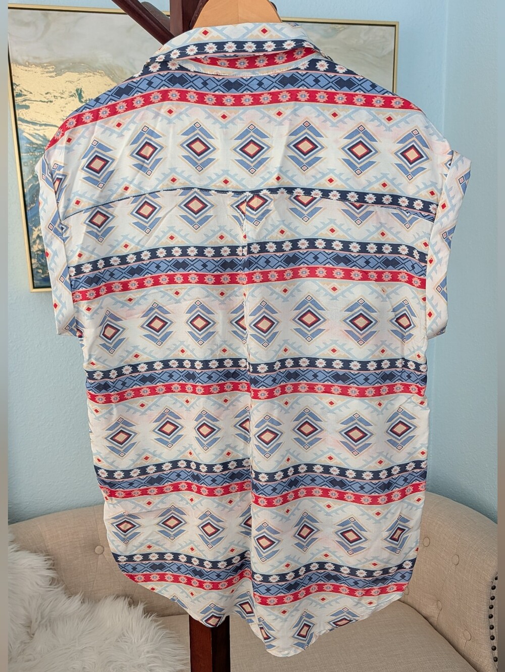 Threadgrilt Women’s Short-Sleeve Button-Down Geometric Print Sz M. - Picture 5 of 10